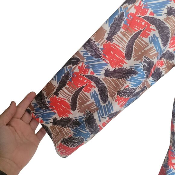 Sara Morgan Feather Print Blouse Women's Plus Size 3X Boho Colorful Artsy Nature - Picture 5 of 9